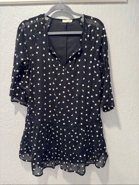 Love Stitch Black Tunic with White Floral Ditsy Print